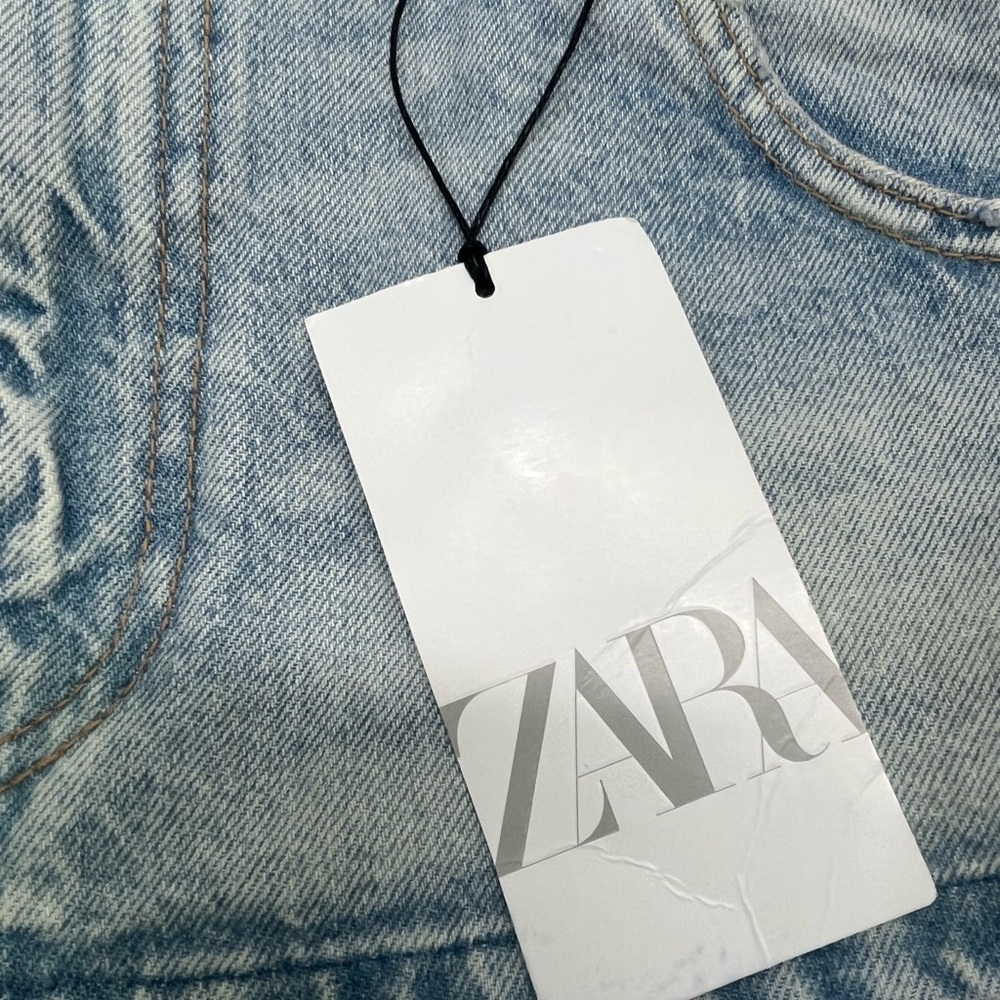 Zara Denim Crop Top W/Straps XS 100%‎ Cotton SKY BLUE NEW - Picture 5 of 7
